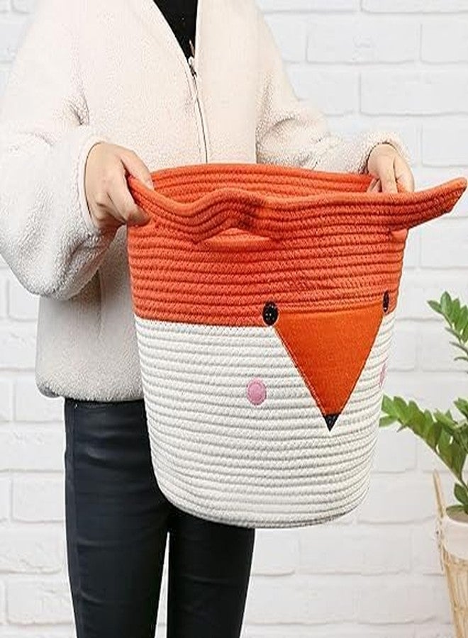 DOLCE CASA Kids Lid Basket With Beautiful Characters - Rope Storage Basket For Baby Diaper, Stuffed Animal Storage Bin Rope Basket For Kids Toy, Baby Laundry Baskets with Lid. (Orange Foxx) - Image 3